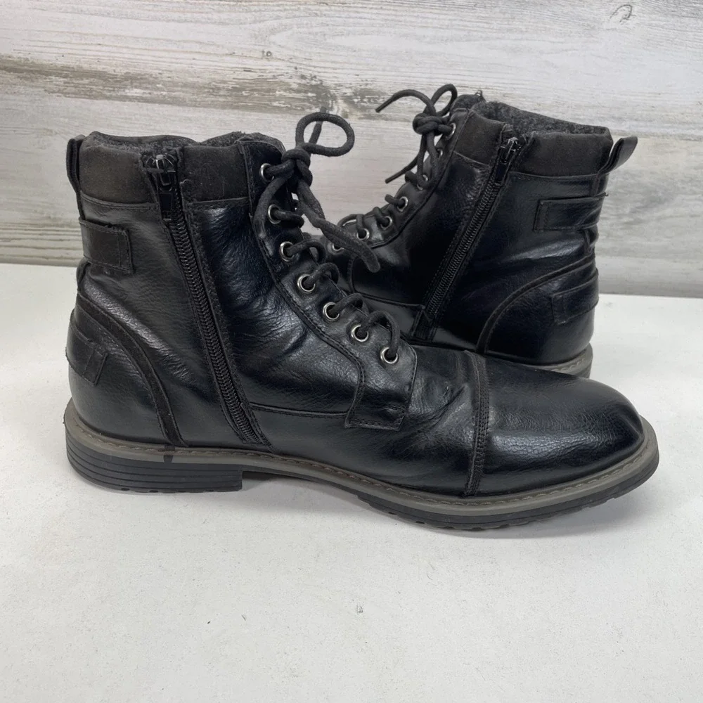Philly-10 Mens Black Cap Toe Side Zip Combat Boots Size 12 UK 11 EUR 46